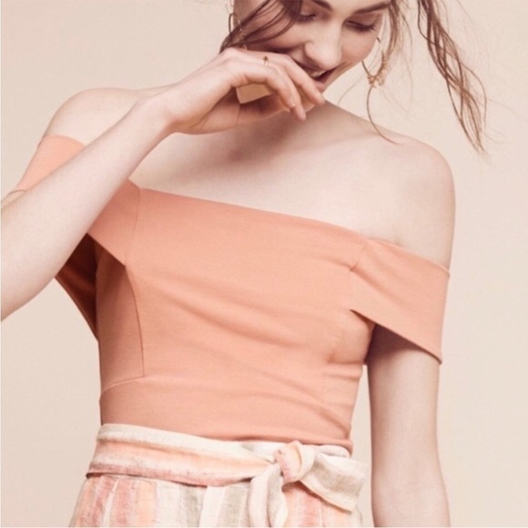Anthropologie Deletta Tyrie Off the Shoulder Cropped Blouse in Rose - Picture 1 of 7